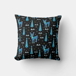 Coussin Arbres de Noël, flocons de rennes. Filille hiverna