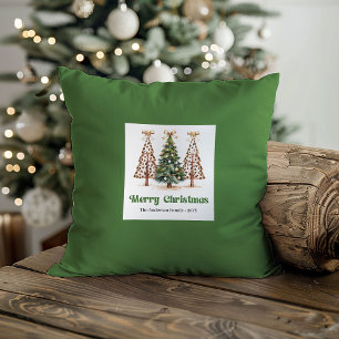 Coussin Arbres de Noël ludiques Aquarelle Nom personnalisé