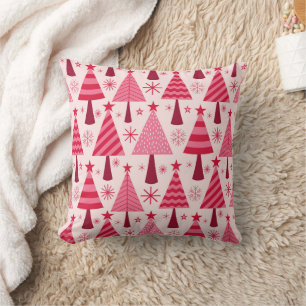 Coussin Arbres de Noël minimalistes rose et rouge Motif