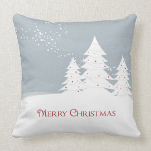 Coussin Arbres de Noël modernes blancs Joyeux Noël