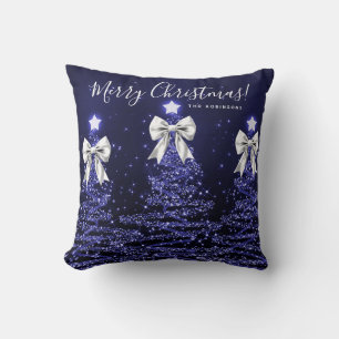 Coussin Arbres de Noël Navy Fête de Noël Nom Argent