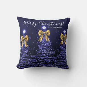 Coussin Arbres de Noël Navy Fête de Noël Nom Or