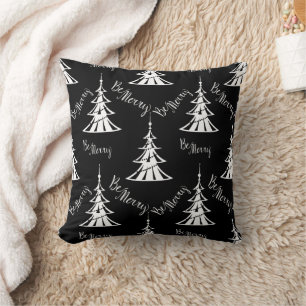 Coussin Arbres de Noël noirs et blancs contemporains