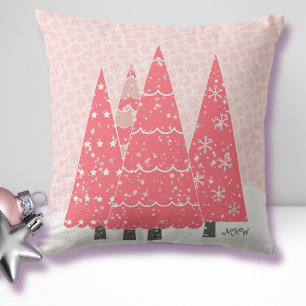Coussin Arbres de Noël rose moderne Monogramme Jeu d'oreil