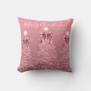 Coussin Arbres de Noël Rose Pâle Fêtes de Fin d'Année Nom