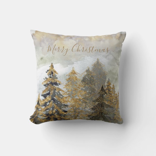 Coussin Arbres de Noël verts dorés (Recto)