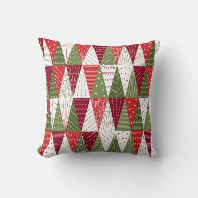 Coussin Arbres de Noël verts et rouges (Recto)