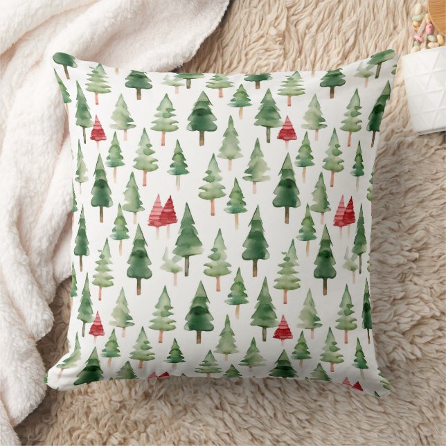 Coussin Arbres de Noël verts rouges (Couverture)
