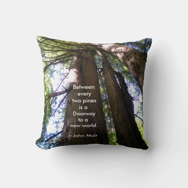 Coussin Arbres de séquoias avec citation de Muir (Recto)
