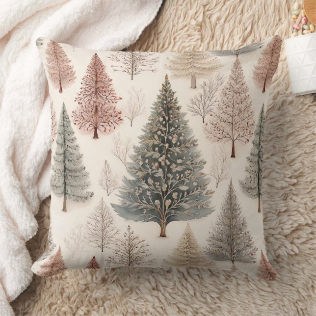 Coussin Arbres d'hiver - Forêt de vacances rustique (2) (Couverture)