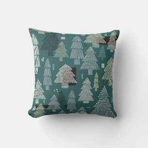 Coussin Arbres d'hiver, motif vintage de Noël.