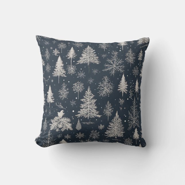 Coussin arbres enneigés et flocons de neige (Recto)