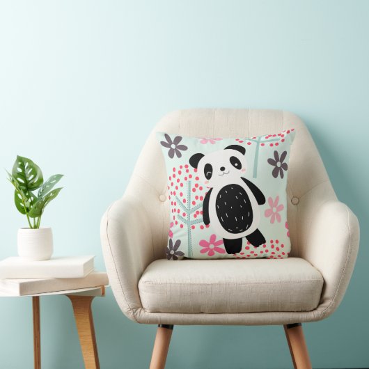 Coussin Arbres, fleurs et ours de panda (Chaise)
