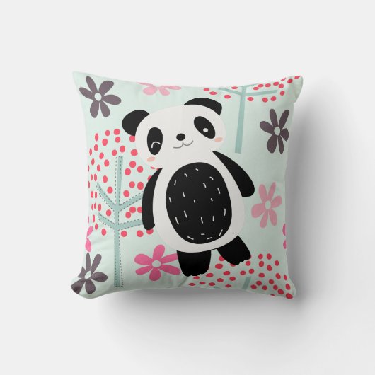 Coussin Arbres, fleurs et ours de panda (Recto)