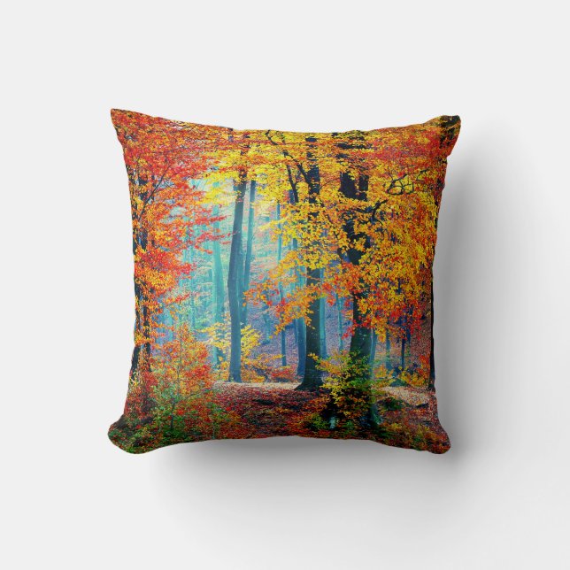 Coussin Arbres forestiers colorés lumineux d'automne (Recto)