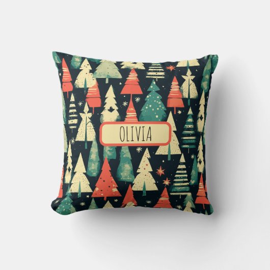 Coussin Arbres géométriques mignons personnalisés en hiver (Recto)