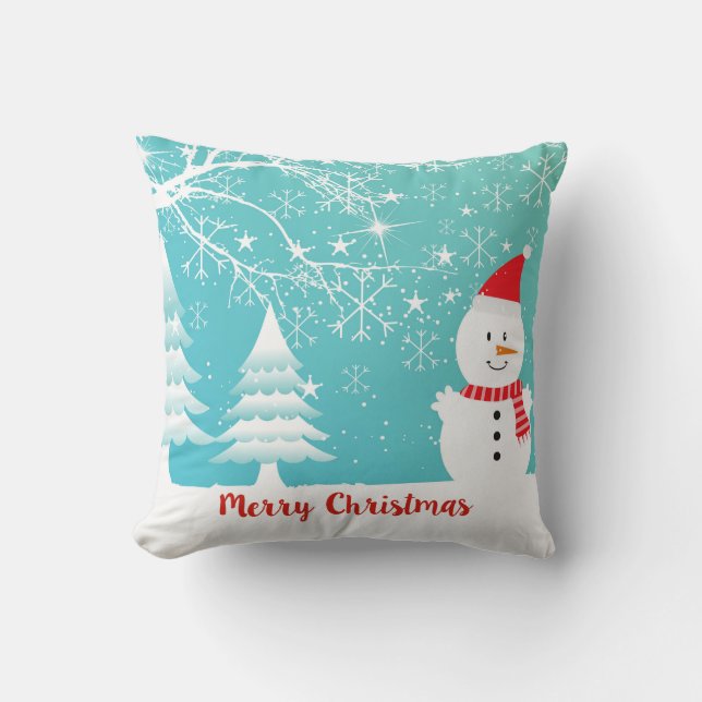 Coussin Arbres Neiges Snowman Et Snowflakes (Recto)