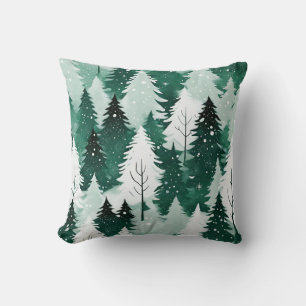Coussin Arbres Persistants Forêt Hivernale Neige Décor Élé
