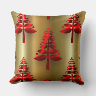 Coussin Arbres rouges de Noël en or