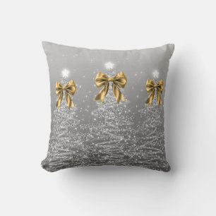Coussin Arbres scintillants de Noël élégants Ruban doré fa