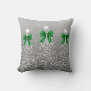 Coussin Arbres scintillants de Noël élégants Ruban vert fa