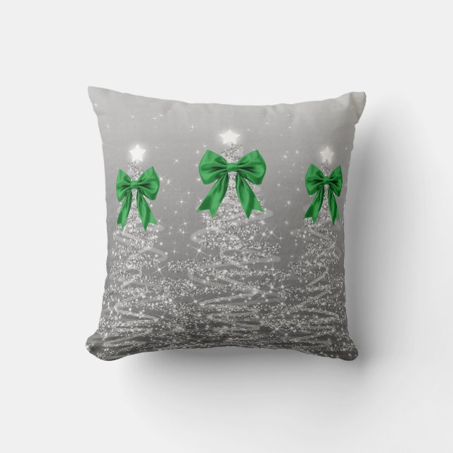 Coussin Arbres scintillants de Noël élégants Ruban vert fa (Recto)