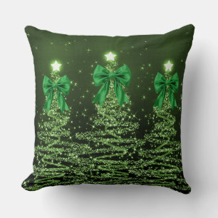 Coussin Arbres scintillants de Noël verts avec jeté de nœu