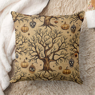 Coussin Arbres vintages et lanternes Citrouilles Motif