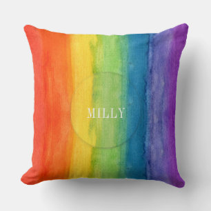 Coussin Arc-en-ciel Aquarelle Nom Personnalisé Moderne