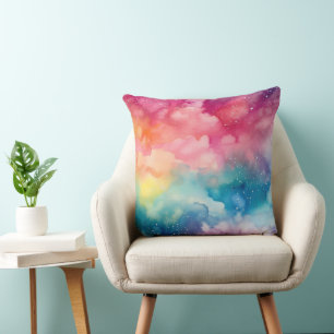 Coussin Arc-en-ciel de ciel nocturne Art Abstrait Aquarell