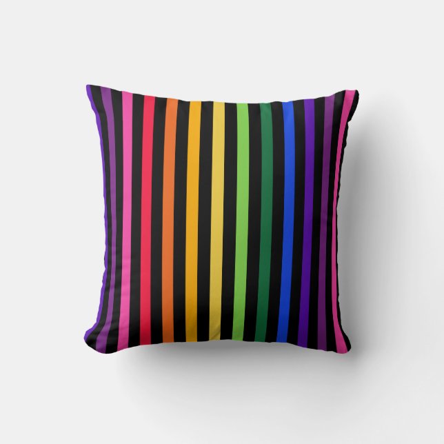 Coussin Arc-en-ciel et rayures noires (Recto)
