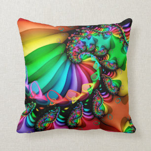 Coussin Arc-en-ciel mélodique de spirale d'art de fractal