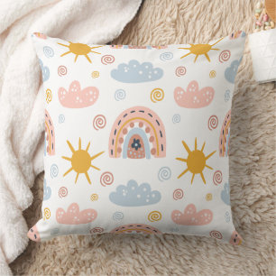 Coussin Arc-en-ciel pastel & motif de tourbillons solaires