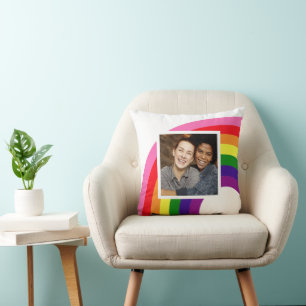 Coussin Arc-en-ciel Rétro Personnalisé avec Photo de Coupl