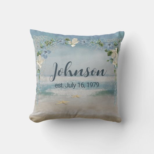 Coussin Arche de mariage florale avec nom personnalisé (Recto)