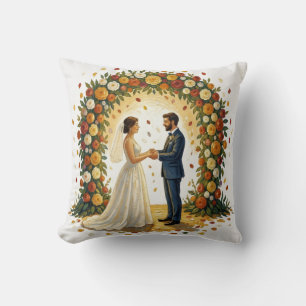 Coussin Arche de mariage romantique Roses dorées Couple