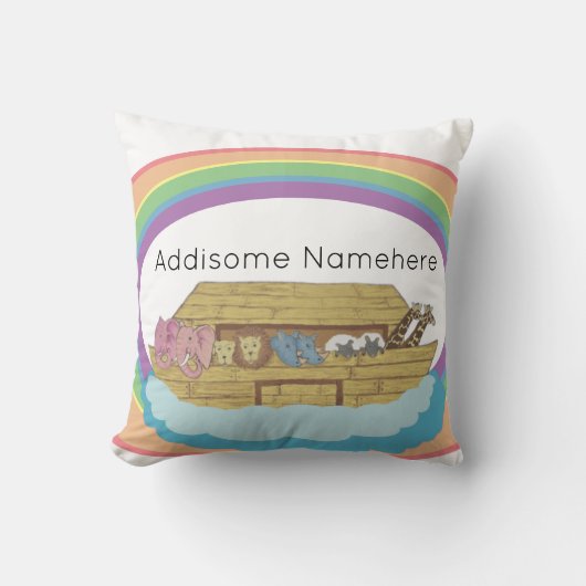 Coussin Arche de Rainbow Noah sur le nom personnalisé blan (Recto)