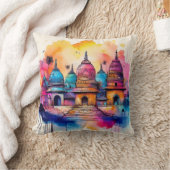 Coussin Architecture de Temple Vibrant - Aquarelle (Couverture)