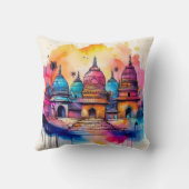 Coussin Architecture de Temple Vibrant - Aquarelle (Verso)