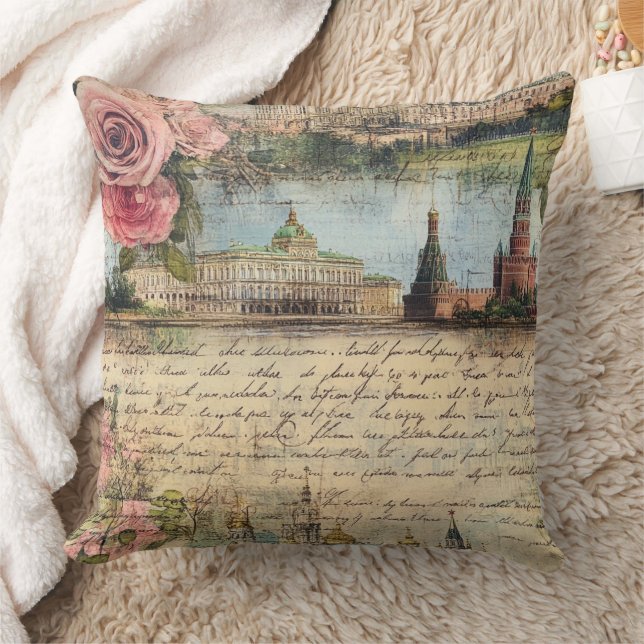 Coussin Architecture Vintage romantique & Collage Art Rose (Couverture)