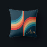 Coussin Arcs colorés de style rétro<br><div class="desc">Retro double arche pattern geometrical illustration with turquoise,  blue,  red and beige stripes decoration on dark blue background. Add your name/monogram or delete the text</div>