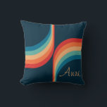 Coussin Arcs colorés de style rétro<br><div class="desc">Retro double arche pattern geometrical illustration with turquoise,  blue,  red and beige stripes decoration on dark blue background. Add your name/monogram or delete the text</div>