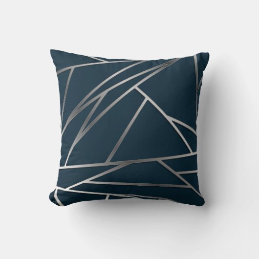 Coussin Argent bleu moderne géométrique (Recto)