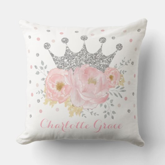 Coussin Argent Couronne Royal Princess Blush rose Floral B (Recto)