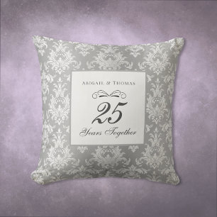 Coussin Argent Damask 25e anniversaire Mariage