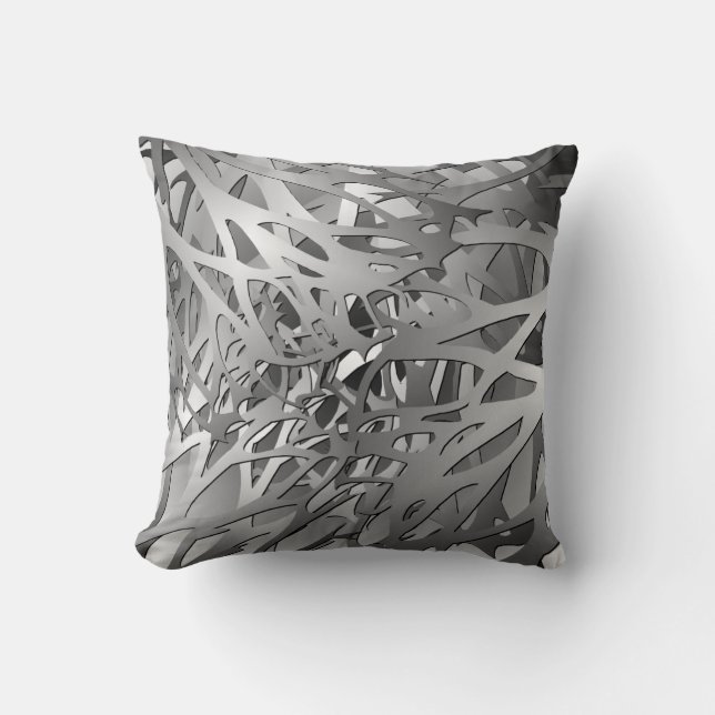 Coussin Argent et branches abstraites de gris (Recto)