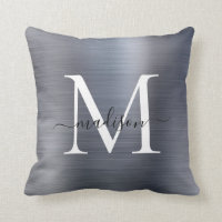 Argent Gris brossé Métal Girly Script Monogramme
