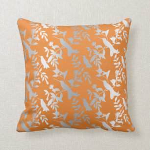 Coussin Argent gris métallique Floral Humming-birds Orang