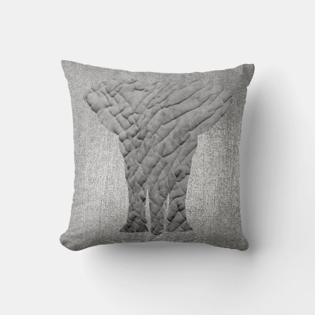 Coussin Argent Gris Métallurgique Noir Animal Peau Eléphan (Recto)