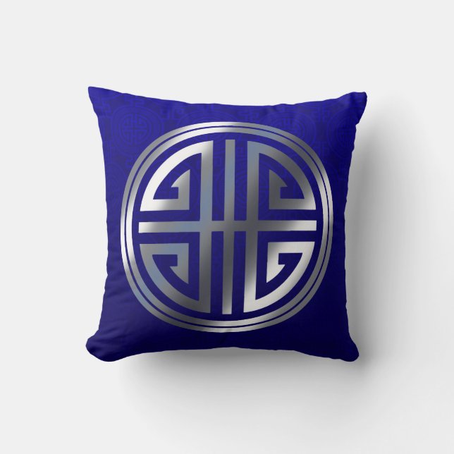 Coussin Argent ornemental oriental de cobalt de symbole de (Recto)